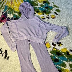 Wild Fable Lavender Waffle Matching Sweatsuit Flare Sweats and Cropped Hoodie